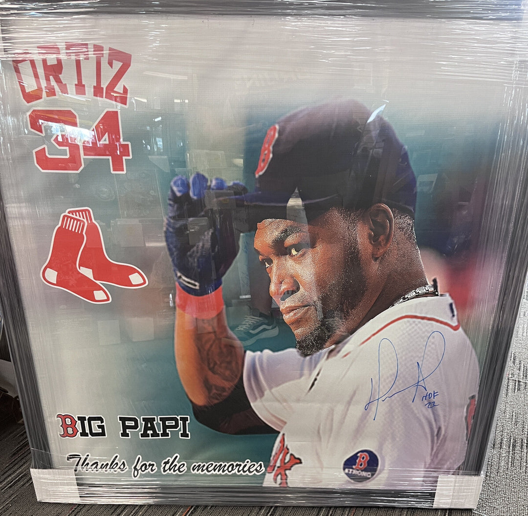 David Ortiz Signed Framed Vinyl Banner With HOF Inscription Boston Red Sox