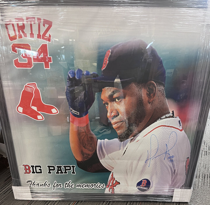 David Ortiz Signed Framed Vinyl Banner With HOF Inscription Boston Red Sox