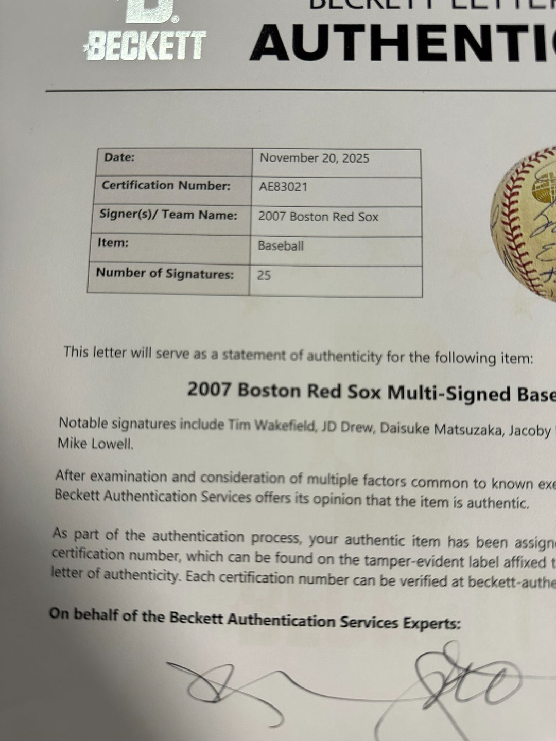 2007 Boston Red Sox Team Autographed Baseball Schilling Wakefield Lowell BAS