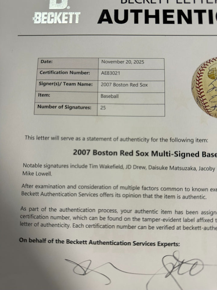 2007 Boston Red Sox Team Autographed Baseball Schilling Wakefield Lowell BAS