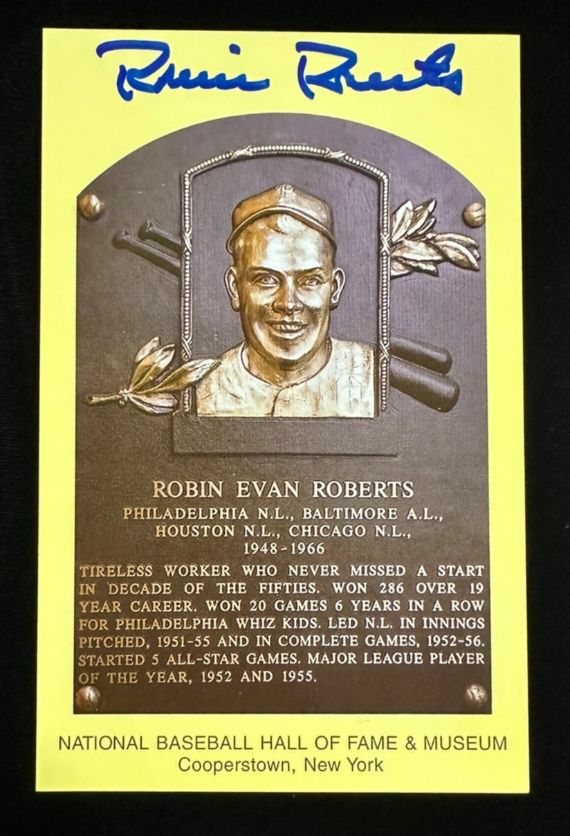 Robin Roberts Autographed MLB Hall Of Fame Postcard Philadelphia Phillies