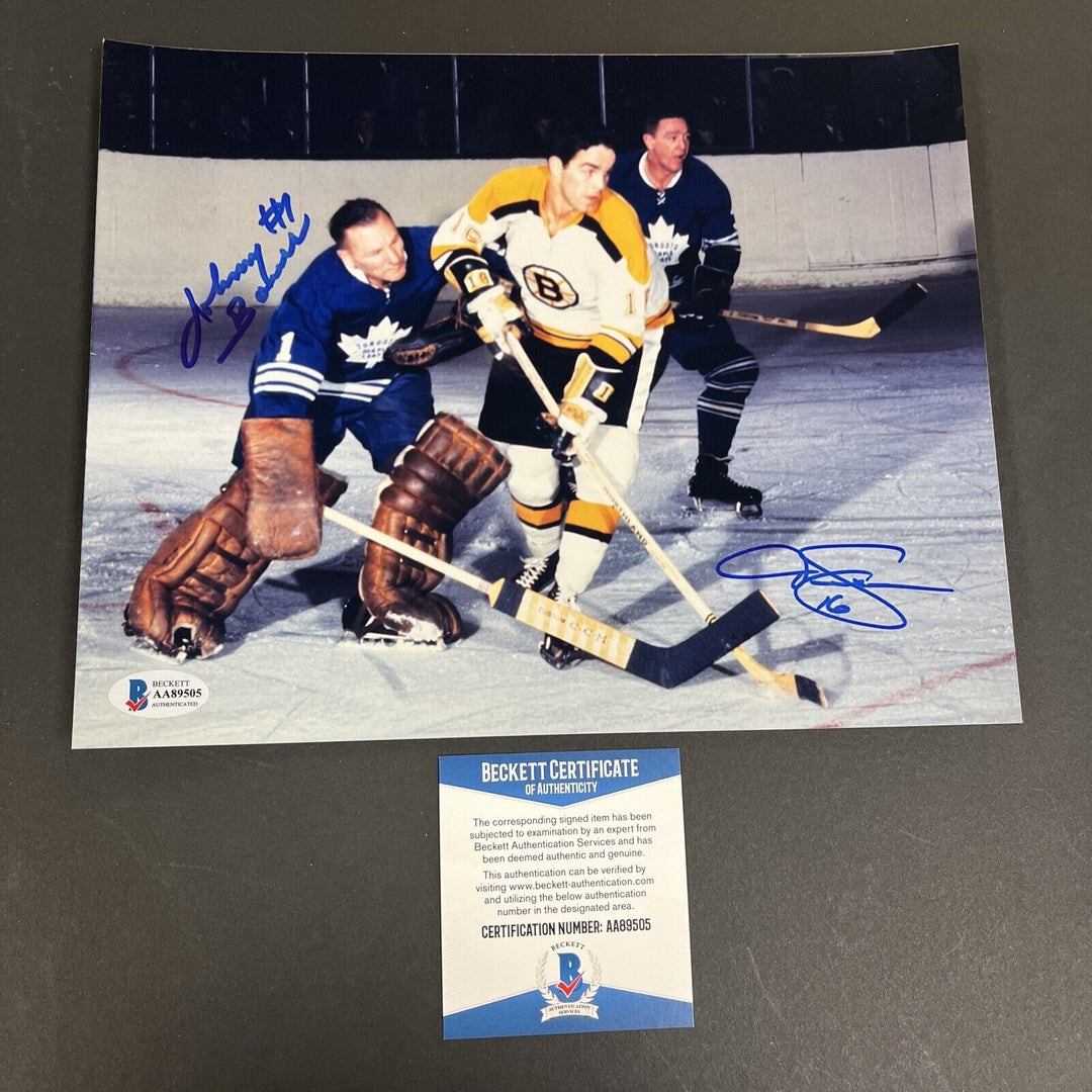 Derek Sanderson Johnny Bower Signed 8x10 Boston Toronto Sportsworld Beckett COA