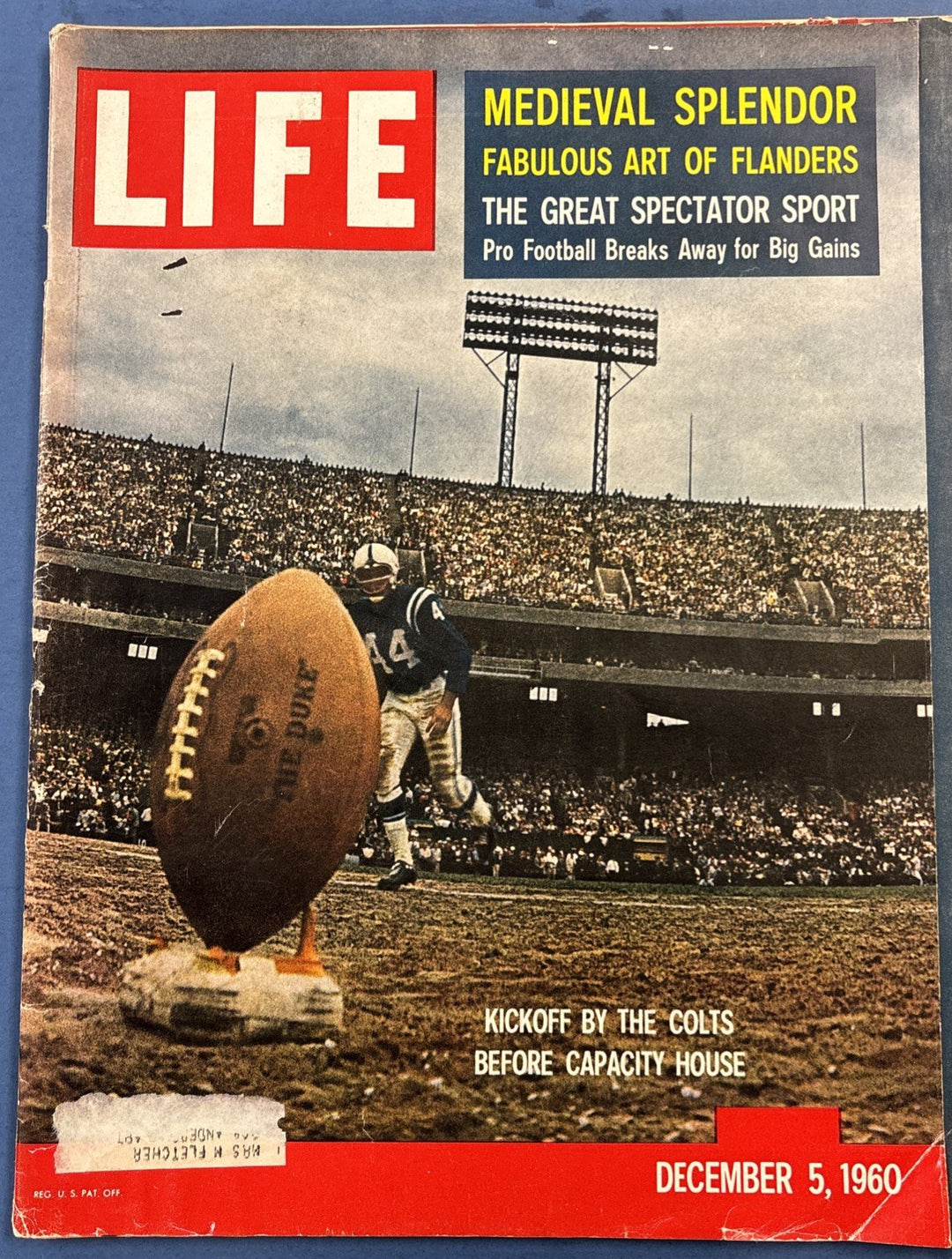 Life Magazine Vintage Kickoff By The Colts December 5 1960