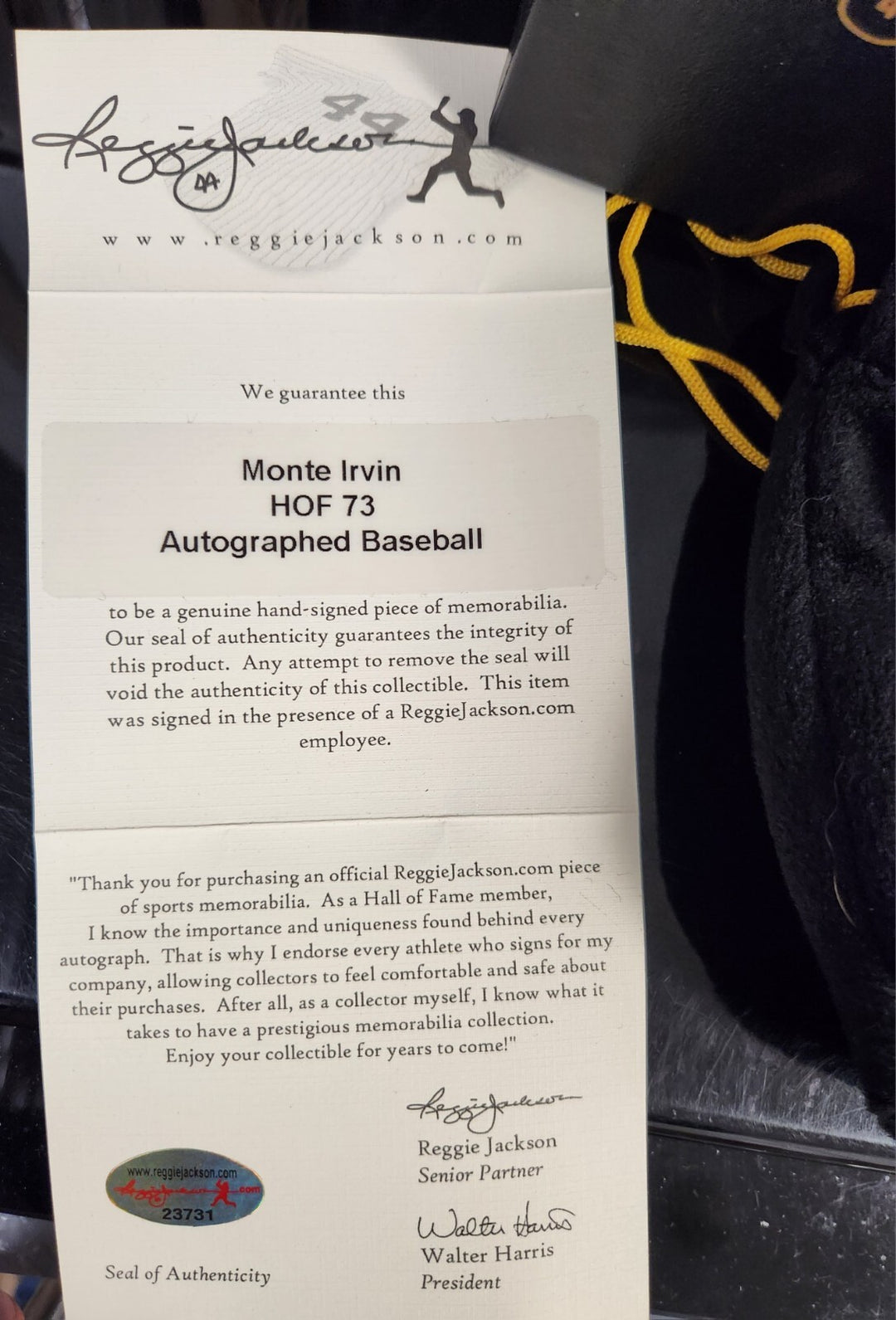 Monte Irvin Signed Inscribed Major League Baseball Reggie Jackson COA Giants HOF