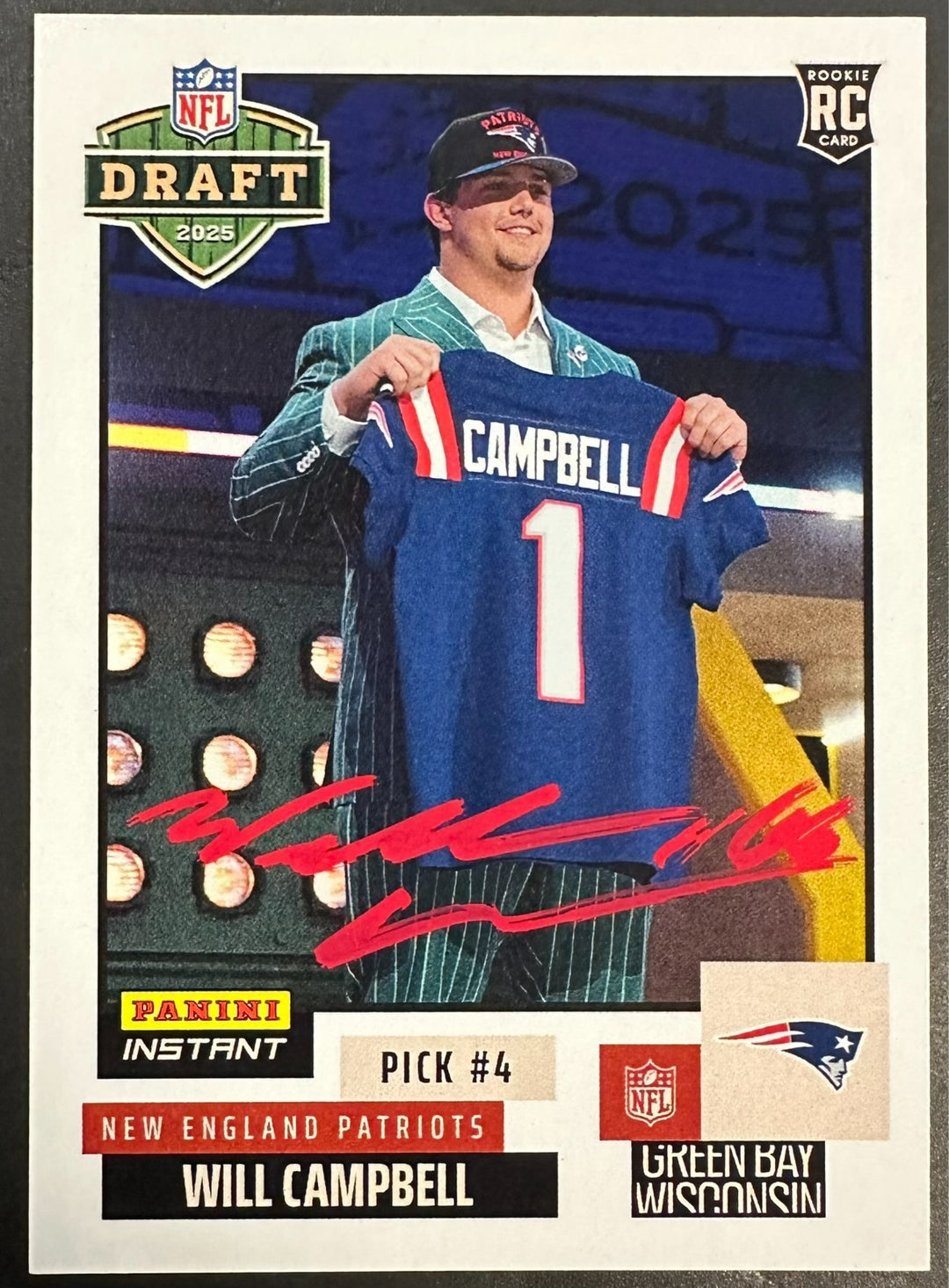 2025 NFL Panini Instant NFL Draft Night Will Campbell Autographed Card JSA