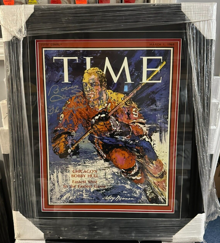 Bobby Hull Signed Time Magazine 16x20 Cover Photo W/ Golden Jet Insc Framed HOF