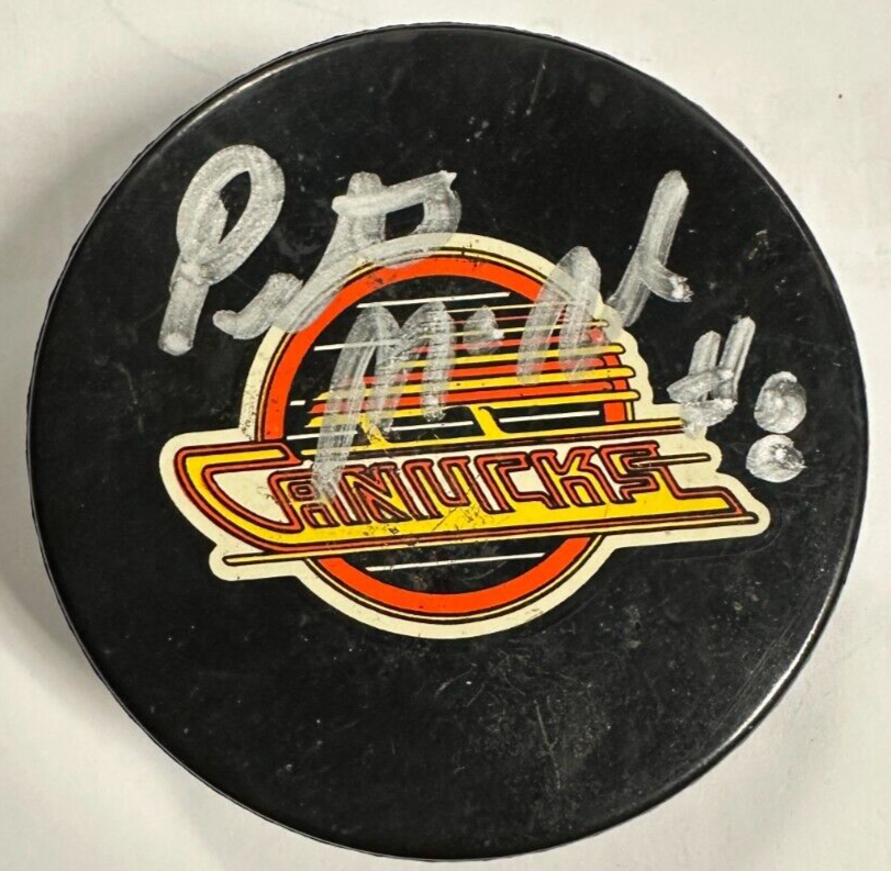 Peter McNab Autographed Vancouver Canucks Official Game Puck NHL