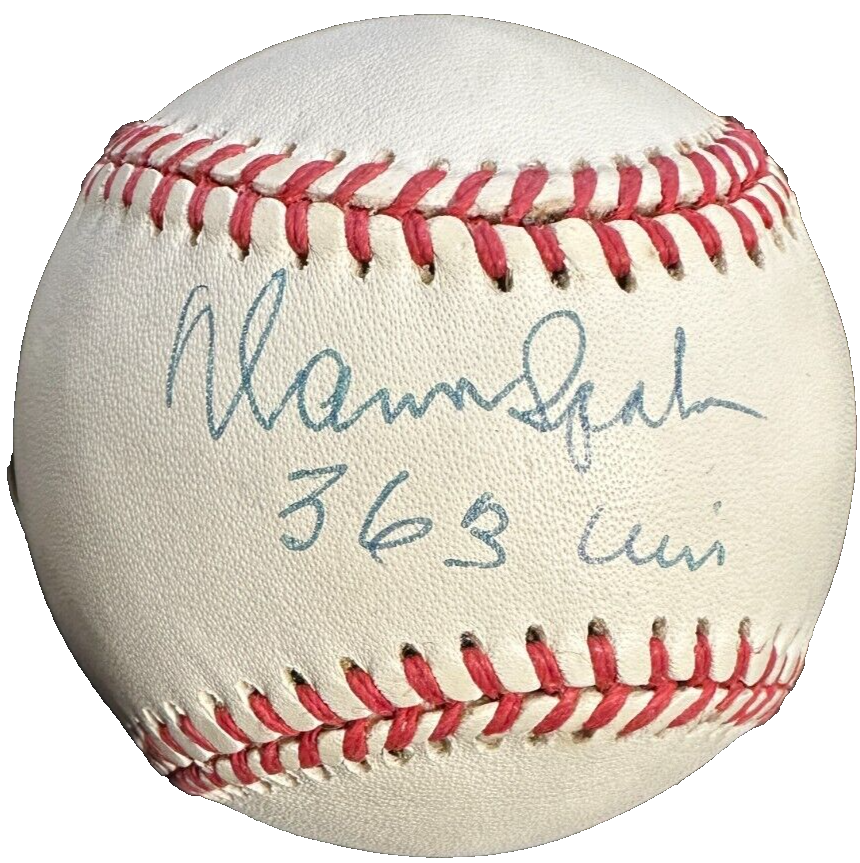 Warren Spahn Autographed Official League Baseball W 363 Wins Insc HOF Braves BAS