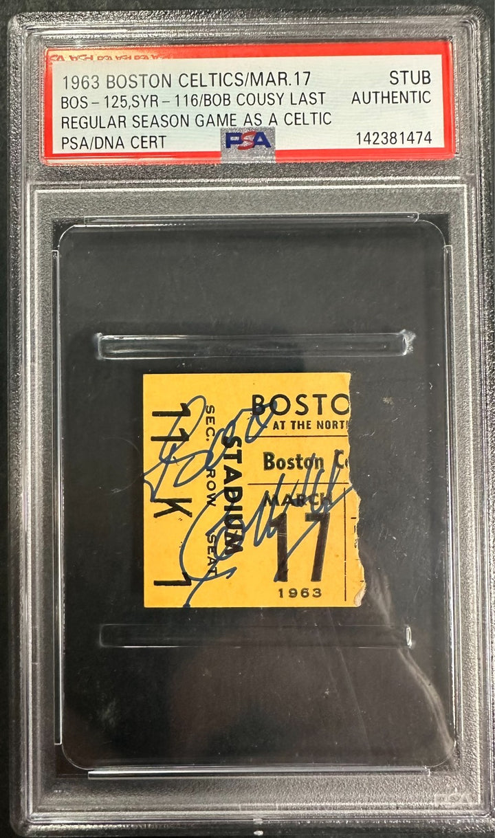 Mar 17, 1963 Bob Cousy Day Signed Celtics Last Regular Season Game Ticket PSA