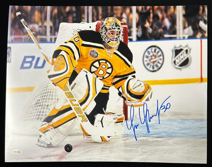 Tim Thomas Autographed 2010 Winter Classic 16x20 Photo JSA Fenway Park Bruins