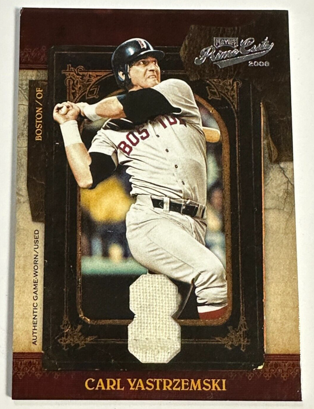 2008 Playoff Prime Cuts Carl Yastrzemski Game Worn Jersey Card 2/8 Red Sox HOF