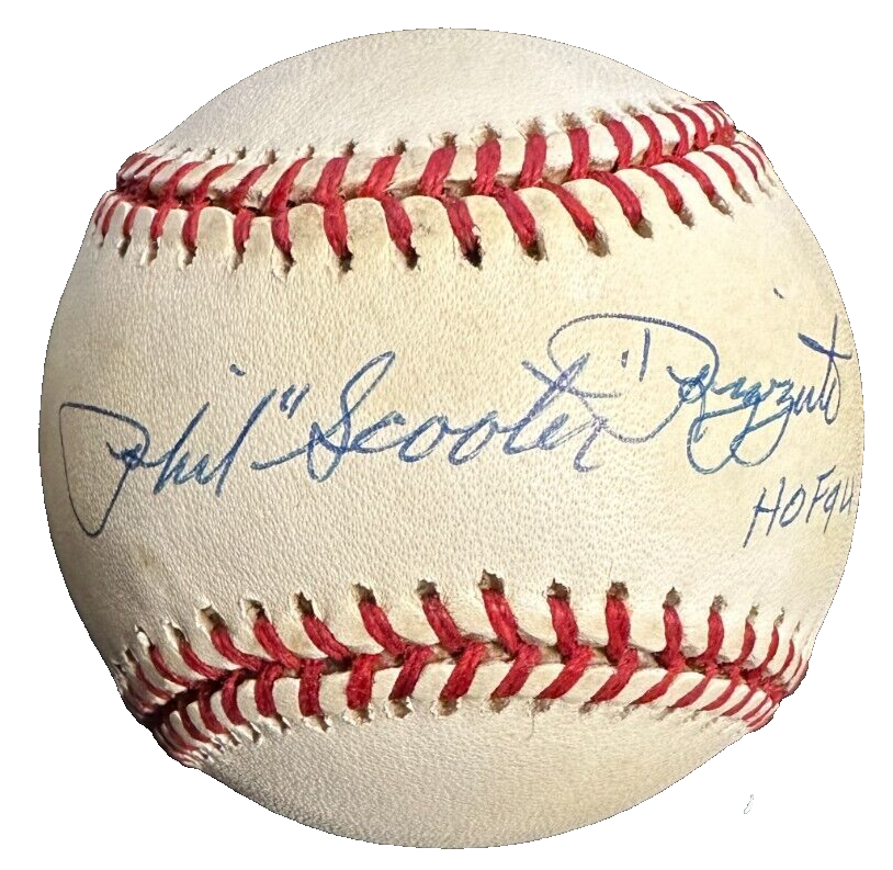 Phil Rizzuto Autographed OAL Baseball W/ Scooter & HOF 94 BAS Yankees