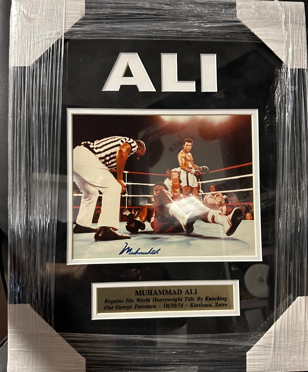 Muhammad Ali Autographed 8x10 Photo Knocking Down Foreman Framed BAS