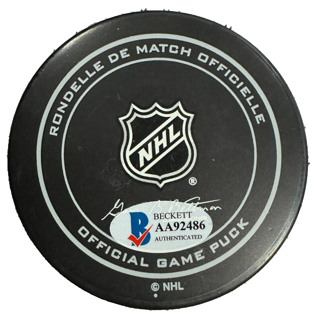 Jean Ratelle Autographed New York Rangers 90th Anniversary Game Puck BAS