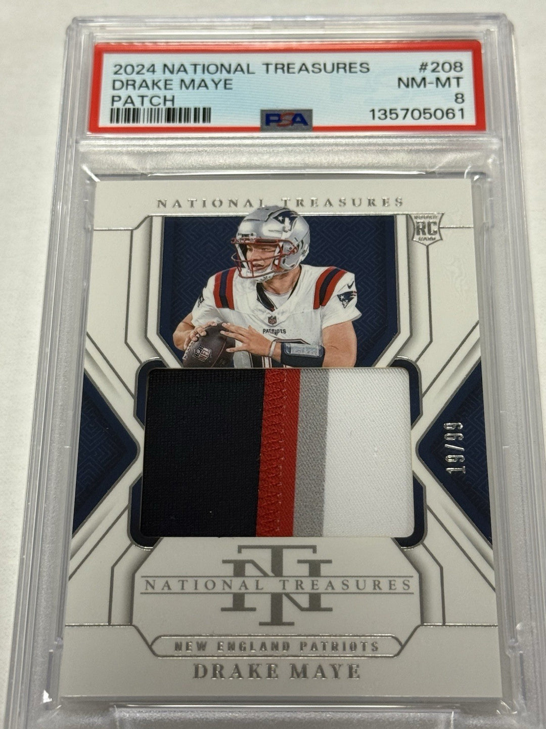 2024 Drake Maye National Treasures Rookie Patch TRUE /99 PSA 8 #208