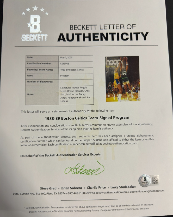 1988-89 Boston Celtics Team Signed Program Lewis Ainge DJ Ford BAS