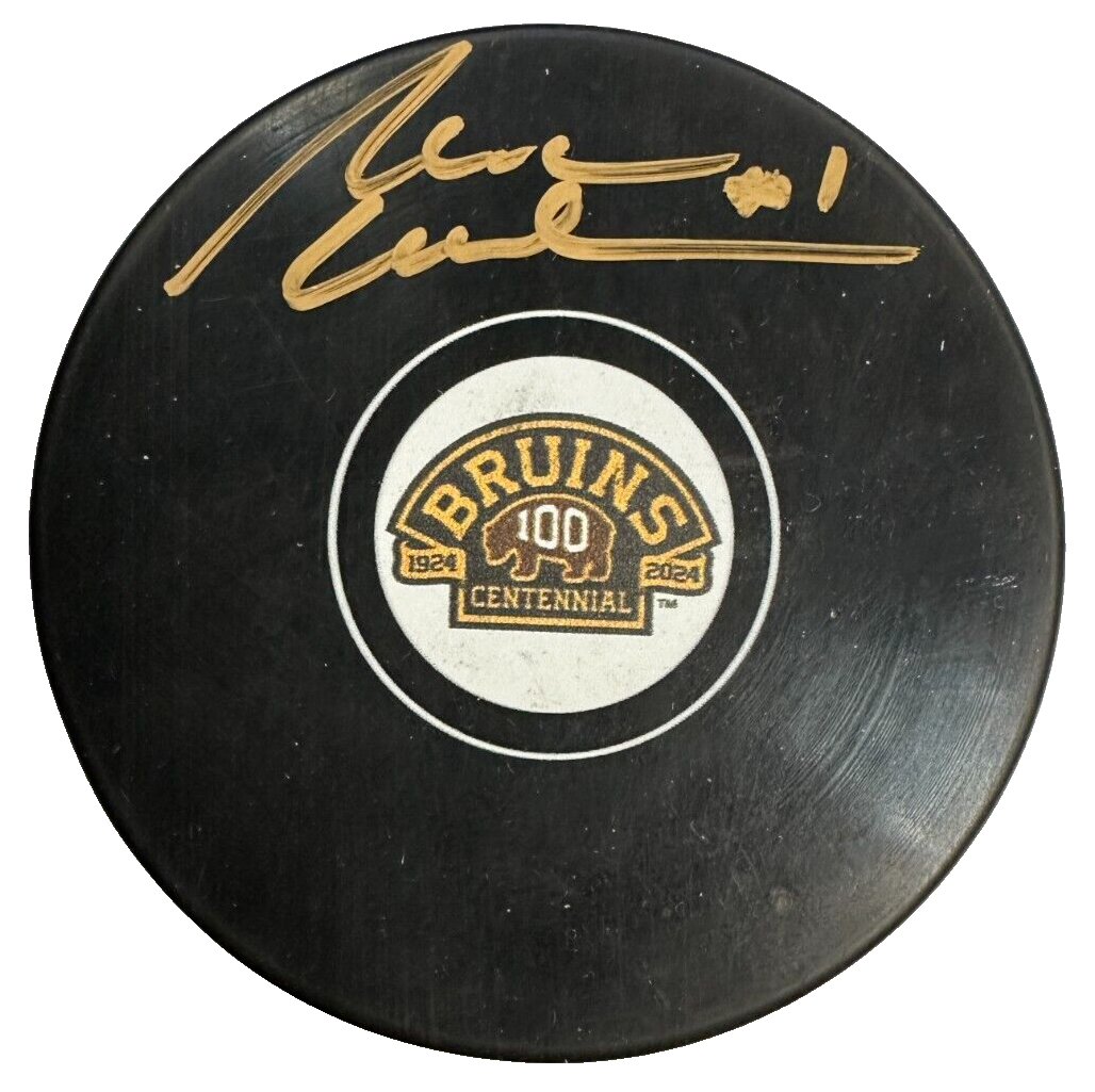 Reggie Lemelin Autographed Boston Bruins 100th Anniversary Hockey Puck NHL