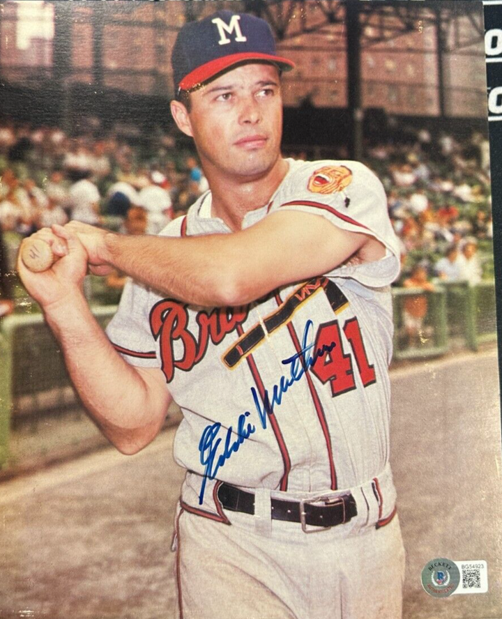 Eddie Mathews Autographed Milwaukee Braves 8x10 Photo BAS HOF