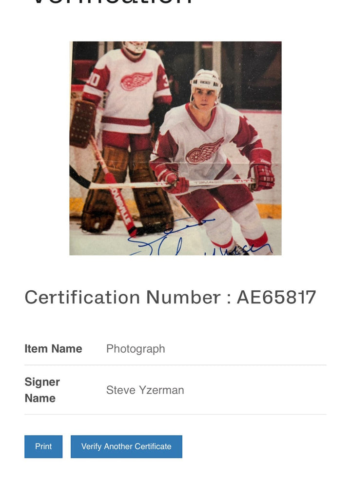 Steve Yzerman Autographed Detroit Red Wings 8x10 Photo Framed BAS HOF