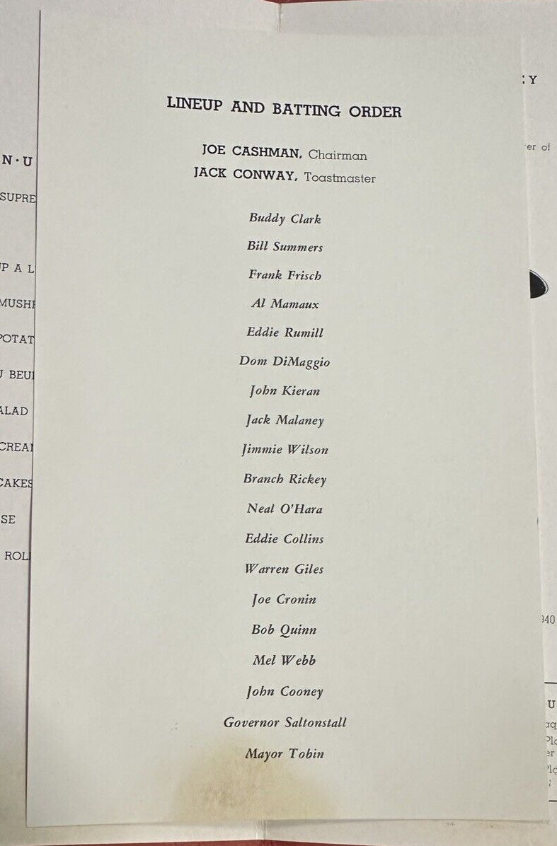 Jan 30, 1941 Fifth Annual Baseball Writers Association of America Dinner Program