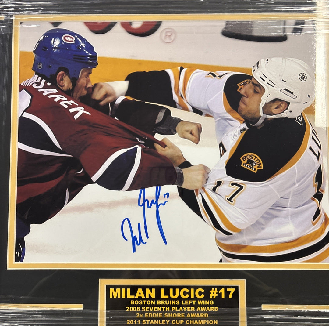 Milan Lucic Boston Bruins Autographed Framed Photo 18x22 COA