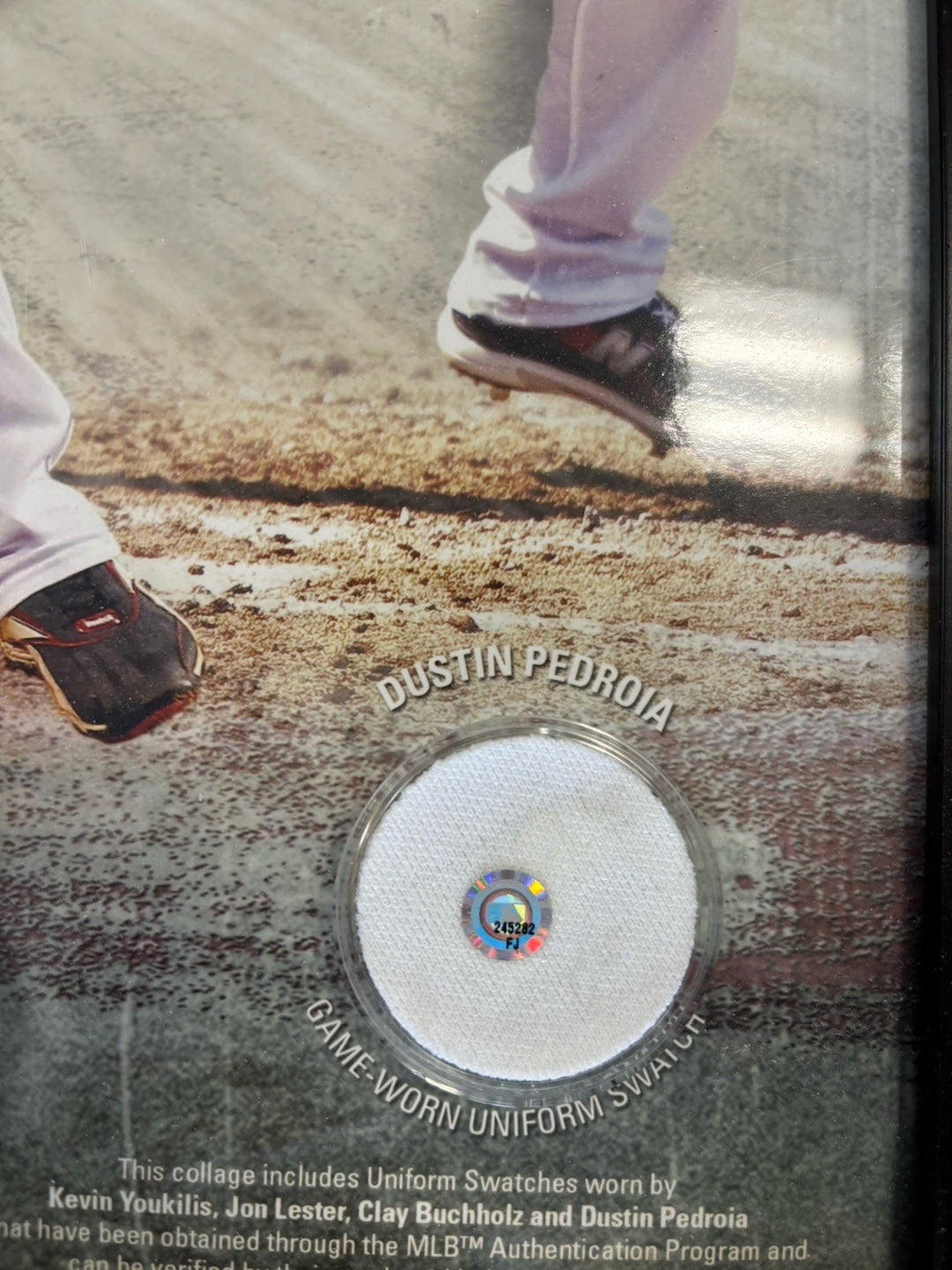 Youkilis Lester Buchholz Pedroia Framed Game Worn Uniform Swatches Steiner