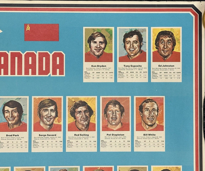 Vintage 1972 Team Canada Summitt Series Poster Dryden Orr Dionne Mikita