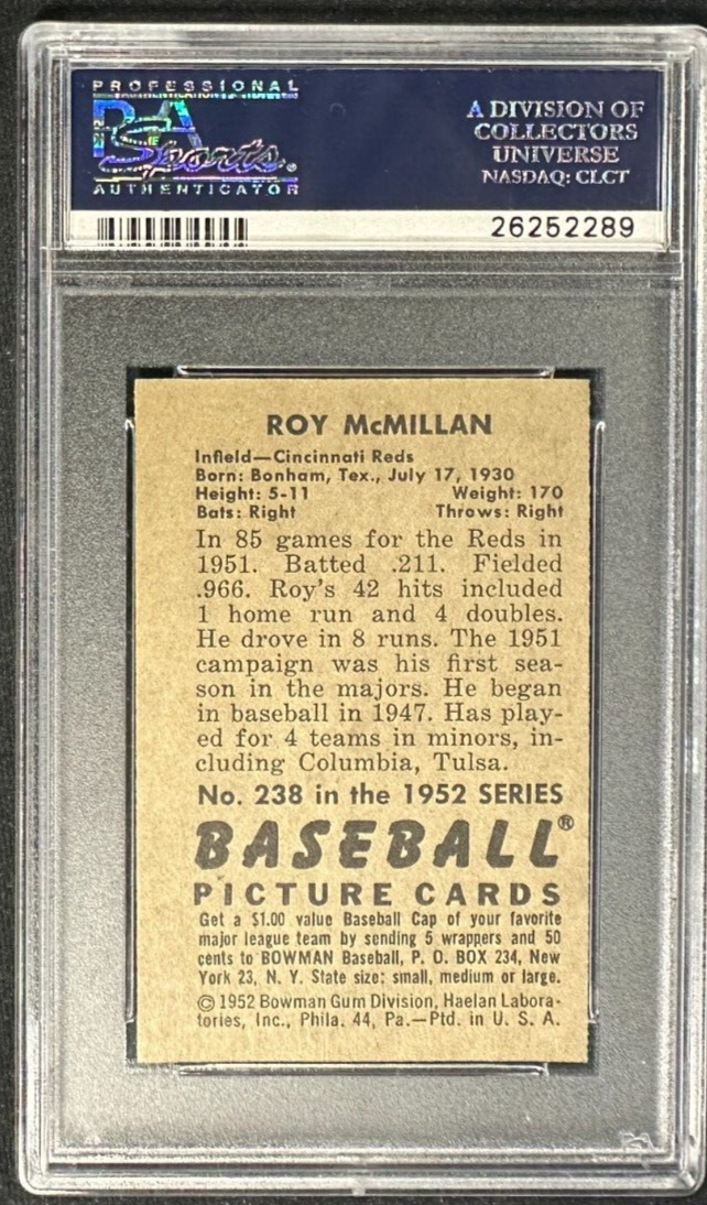 1952 Bowman Roy McMillan Card #238 PSA 8 NM-MT Reds