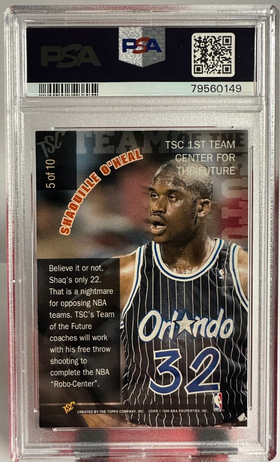 1994 Topps Stadium Club Shaquille O'Neal Team of the Future Card PSA 7 NM