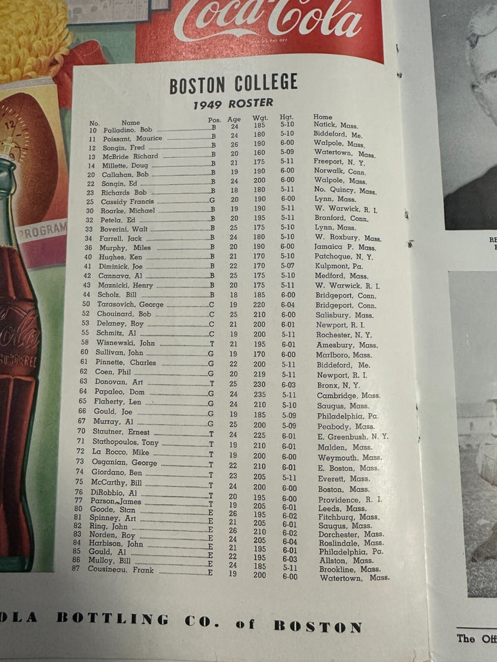 Nov 26, 1949, Boston College Vs Holy Cross Football Program 76-0 Eagles