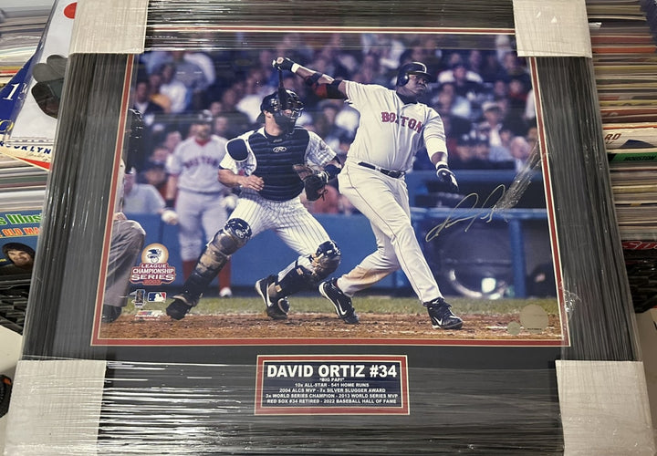 Framed David Ortiz Autographed 16x20 2003 ALCS Photo Red Sox HOF
