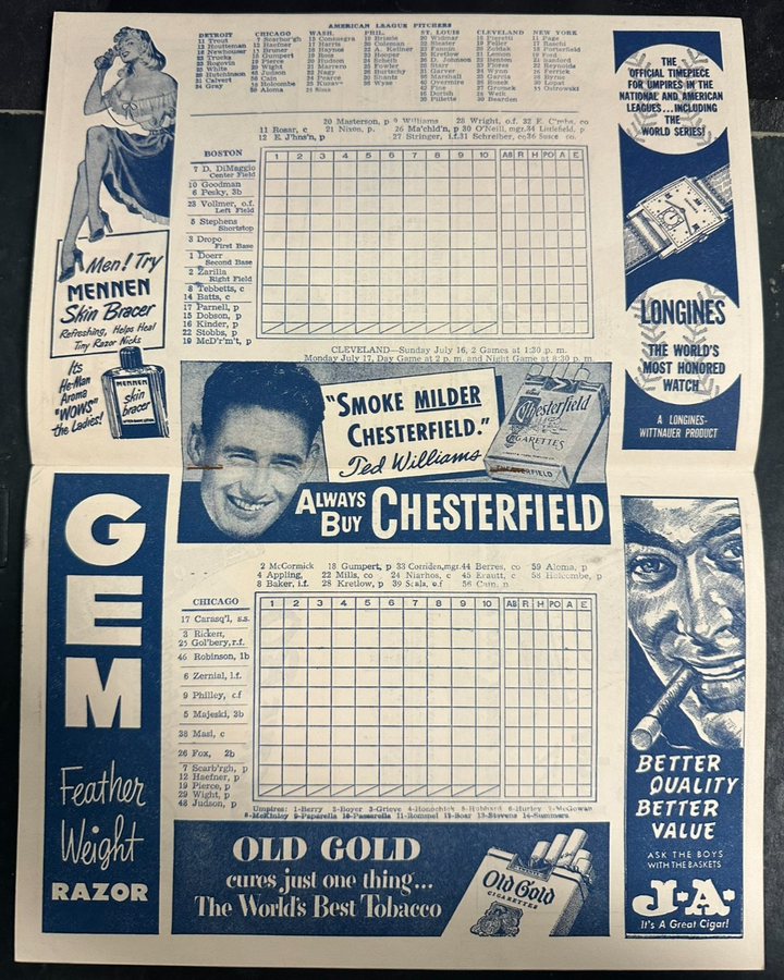 1950 Boston Red Sox Vs the Chicago White Sox Baseball Program Unscored