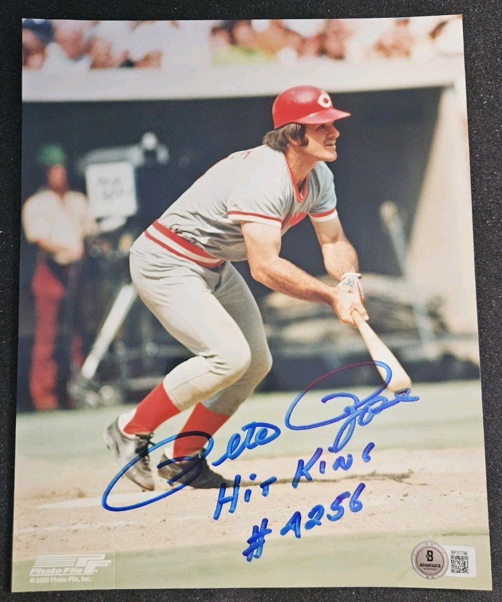 Pete Rose Autographed Inscribed 8x10 Cincinnati Reds Photo BAS