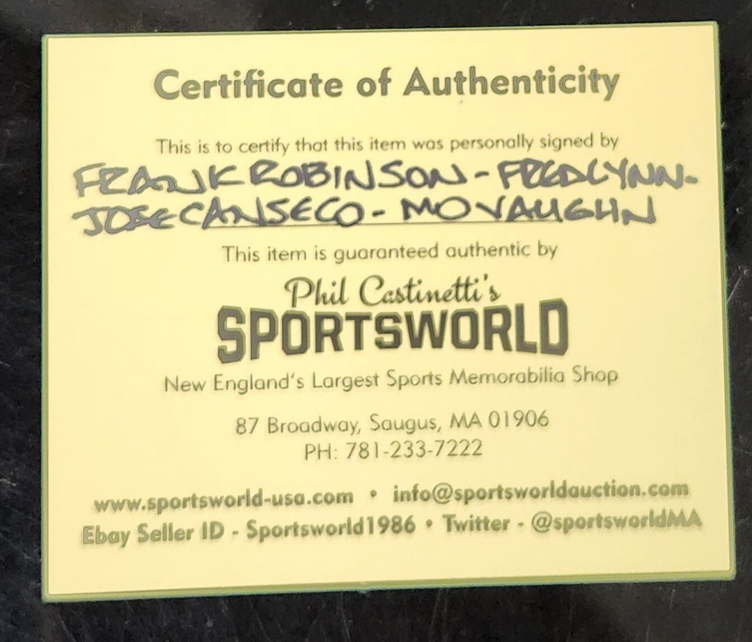 Frank Robinson - Fred Lynn - Mo Vaughn - Jose Canceco Signed A.L. Baseball COA 