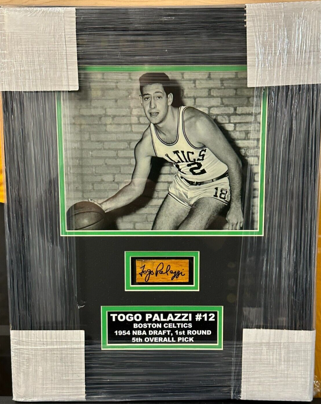 Togo Palazzi Autographed Boston Graden Parquet Piece & 8x10 Photo Framed Celtics