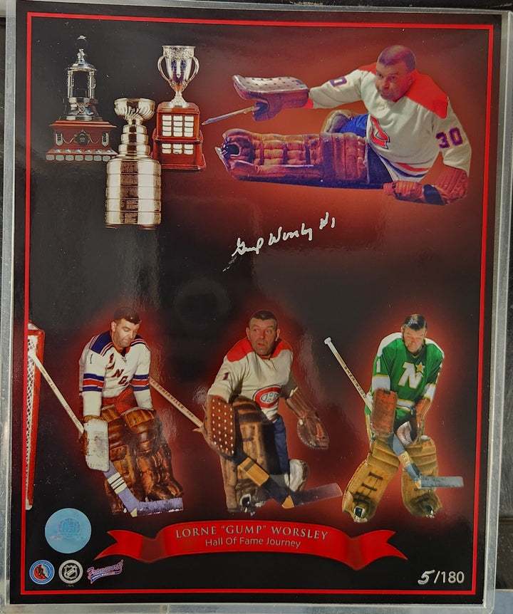 Gump Worsley Signed Hall Of Fame Journey 8x10 Photo Canadiens Rangers #5/180 COA