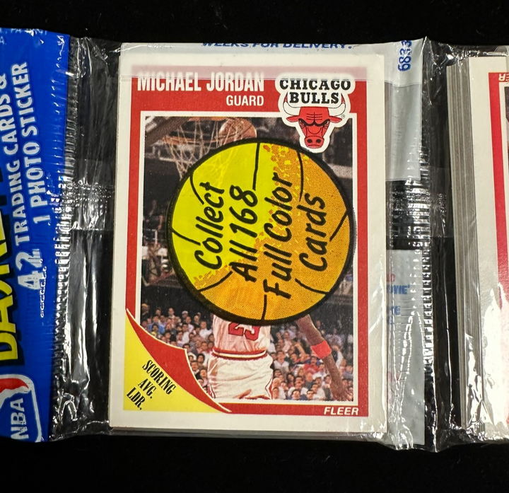 1989 Fleer Basketball Rack Pack Michael Jordan on Front Malone Sticker on Back