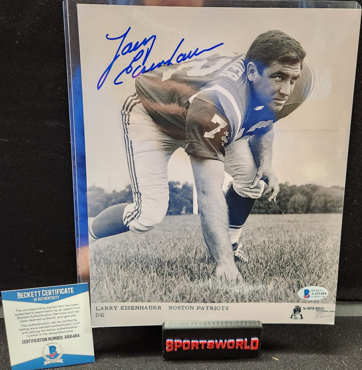 Larry Eisenhauer Signed 8x10 Photo Boston Patriots Beckett COA