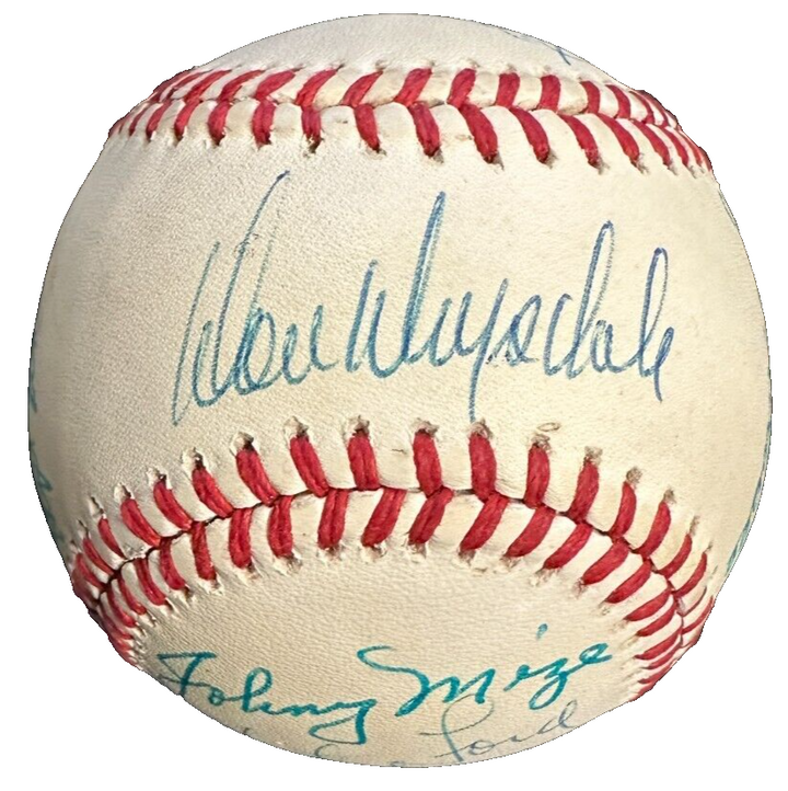 Baseball Hall of Famers Autographed Baseball Drysdale Ford Mize Banks BAS