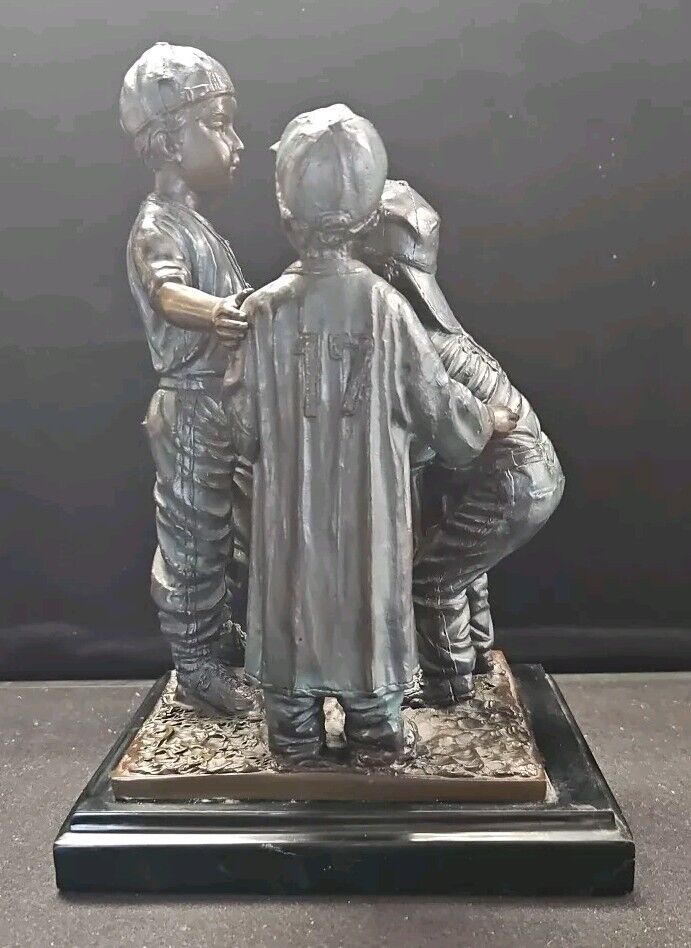 Jim Davidson Bronze On Marble 3 Player Baseball Sculpture With Marble Base RARE