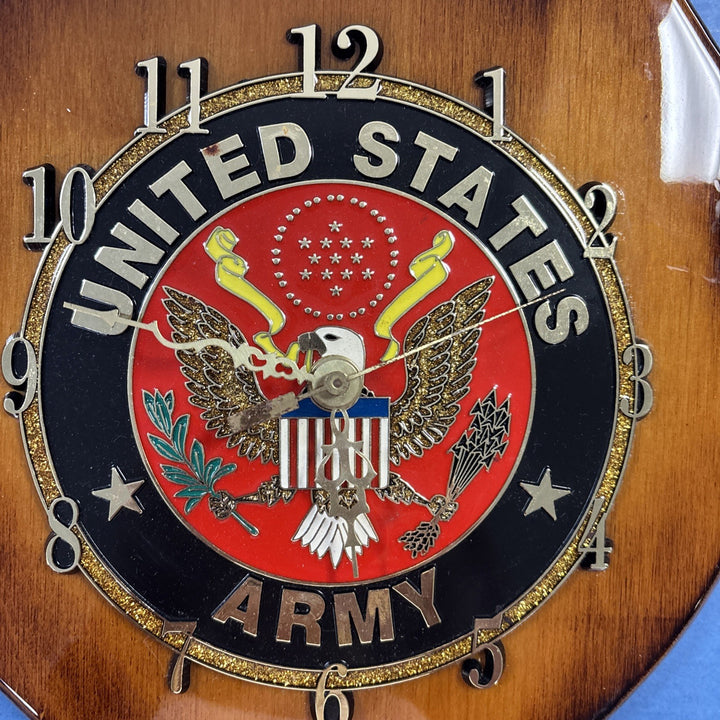 United States Army Logo Metal Sign, On Wood 12 Inch Emblem Clock