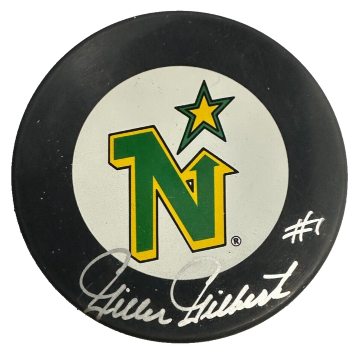 Gilles Gilbert Autographed Minnesota North Stars Hockey Puck NHL