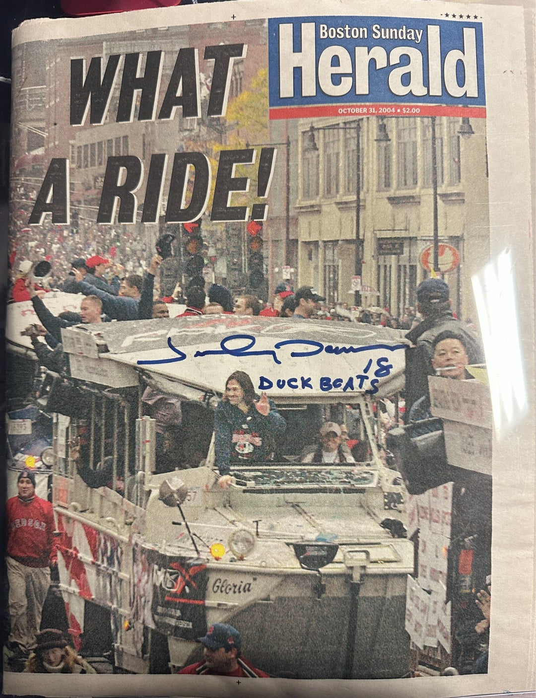 Johnny Damon Autographed 10/31/2004 Issue Boston Herald World Series Parade