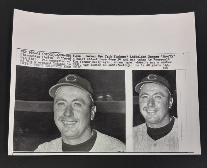 1950’s Original 7x9 Newspaper Wire Photo George “Snuffy” Stirnweiss Cleveland