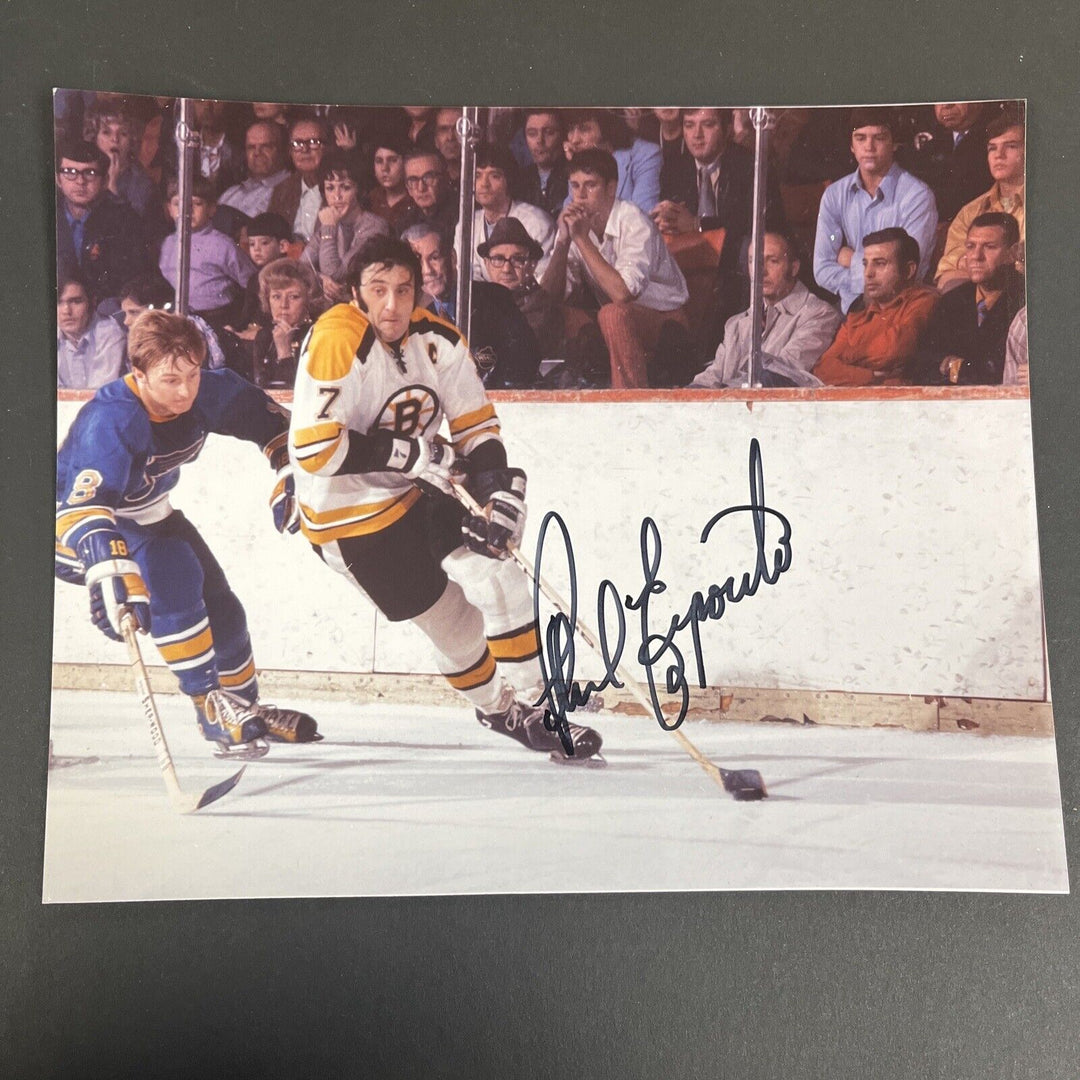 Phil Esposito Signed 8x10 Boston Bruins Sportsworld Vs. Blues