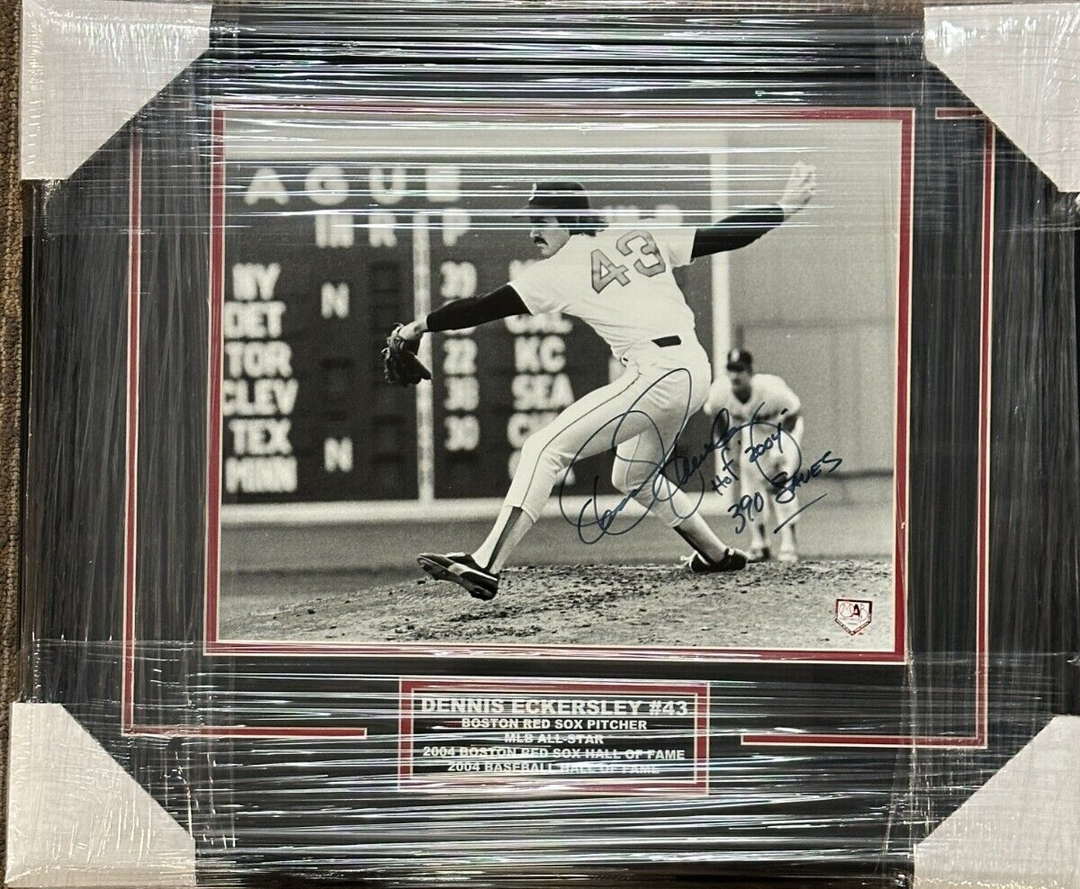 Dennie Eckersley Autographed 11x14 Photo Framed W/ HOF 04 & 390 Saves Insc