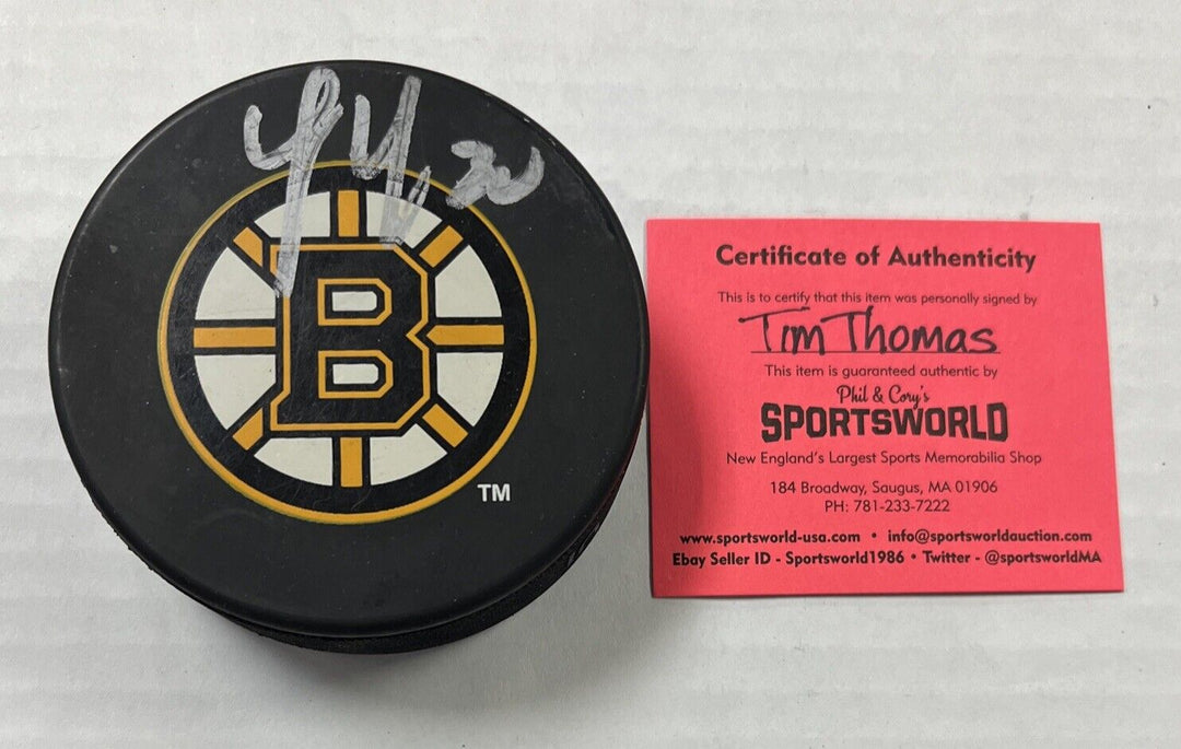 Tim Thomas Signed Puck Autographed Boston Bruins