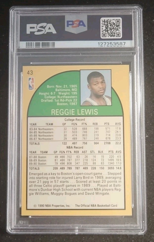 1990 Hoops #43 Reggie Lewis Autographed Card PSA Authentic