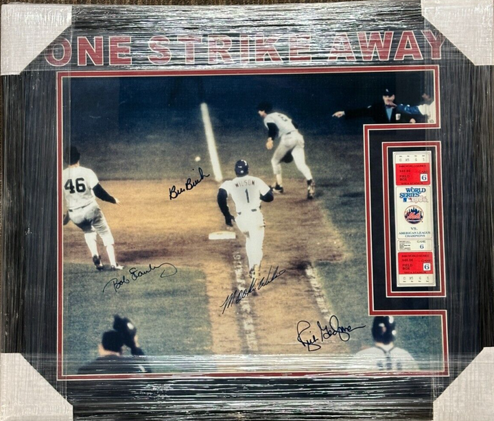 Wilson Buckner Stanley & Gedman Signed 1986 World Series Photo & Game 6 Ticket