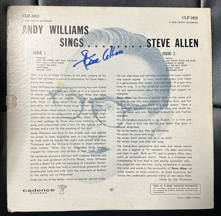 Andy Williams & Steve Allen Signed Andy Williams Sings...Steve Allen LP BAS